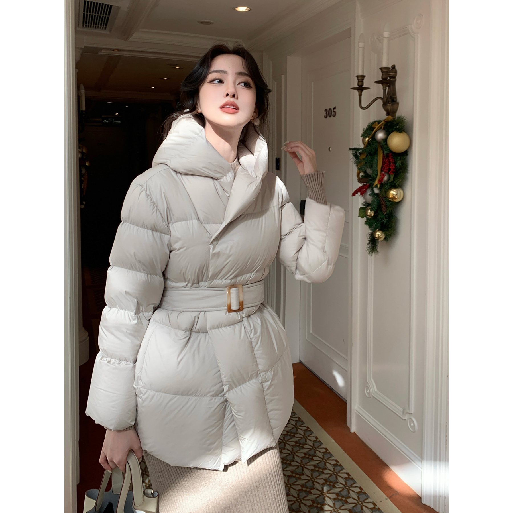 SYT自制 软软90白鸭绒连帽羽绒服外套