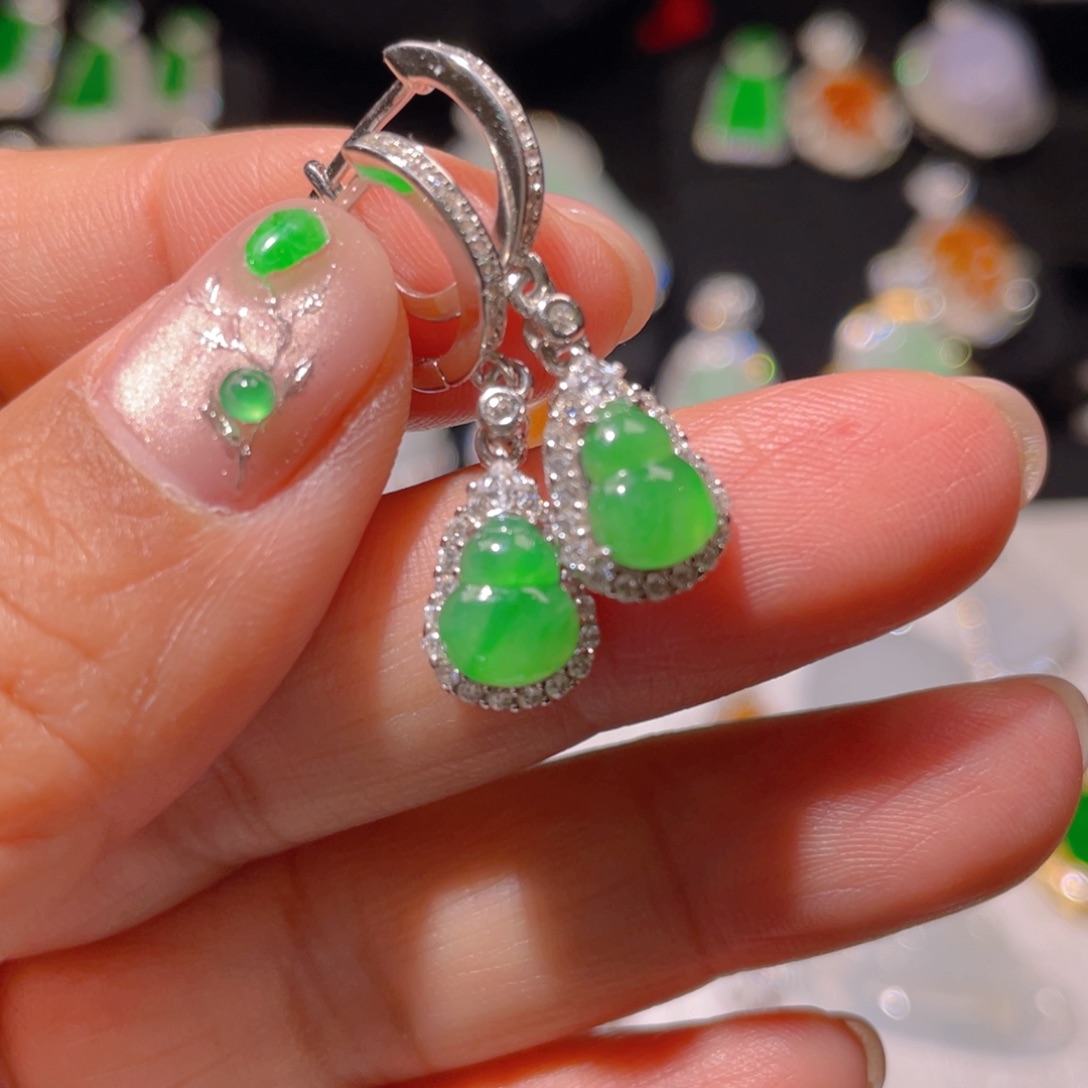 翡翠耳饰银S925镶嵌精品