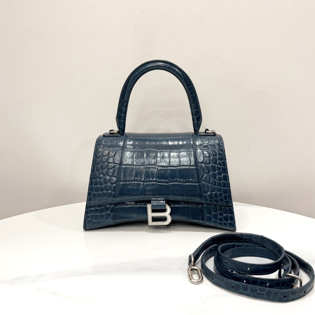 99新 Balenciaga/巴黎世家 7姐专场/湖蓝色 鳄压纹 s号 沙漏包