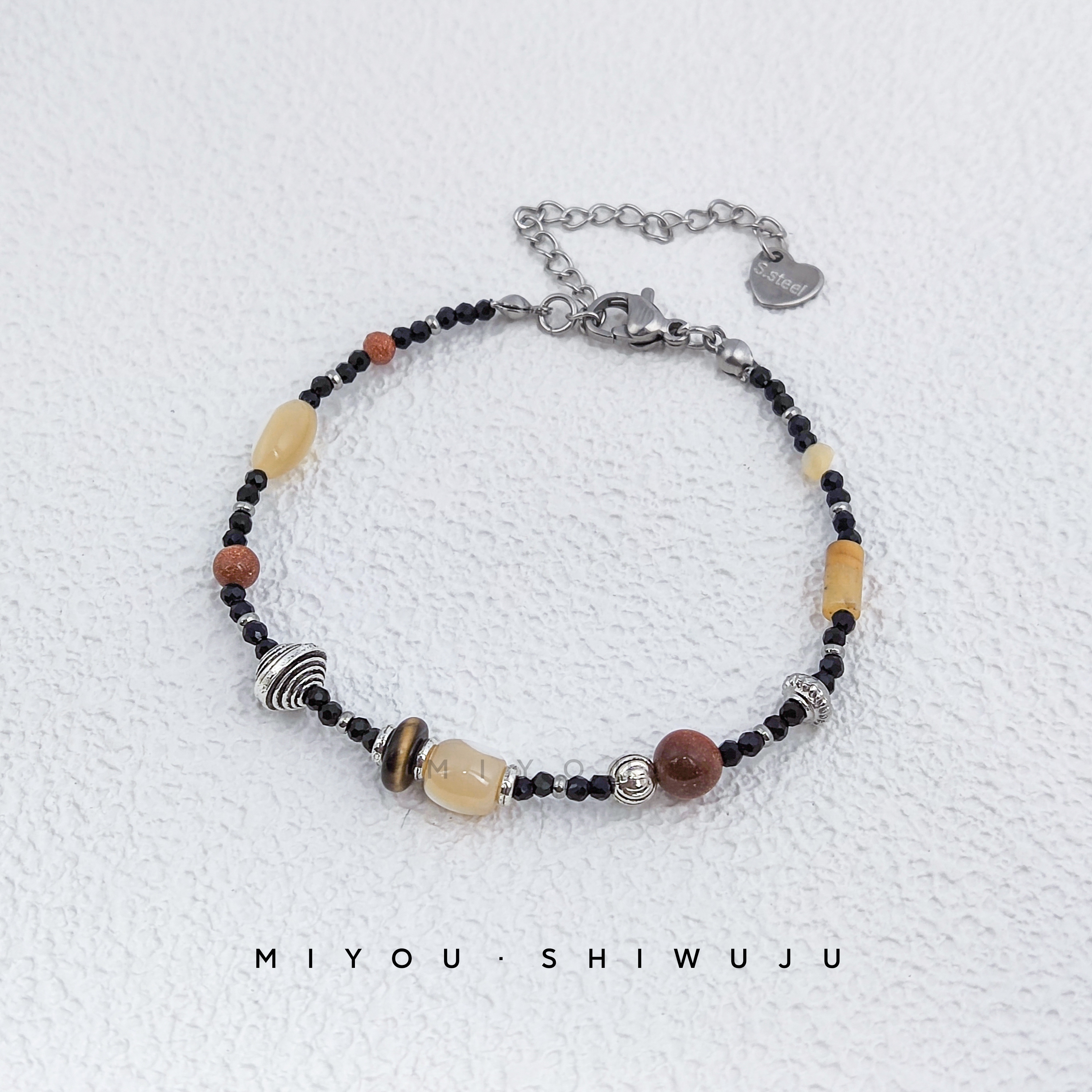 钛钢贝壳手链 【枫糖】黑色晶晶贝壳黄虎金沙手链手工气质时尚百搭