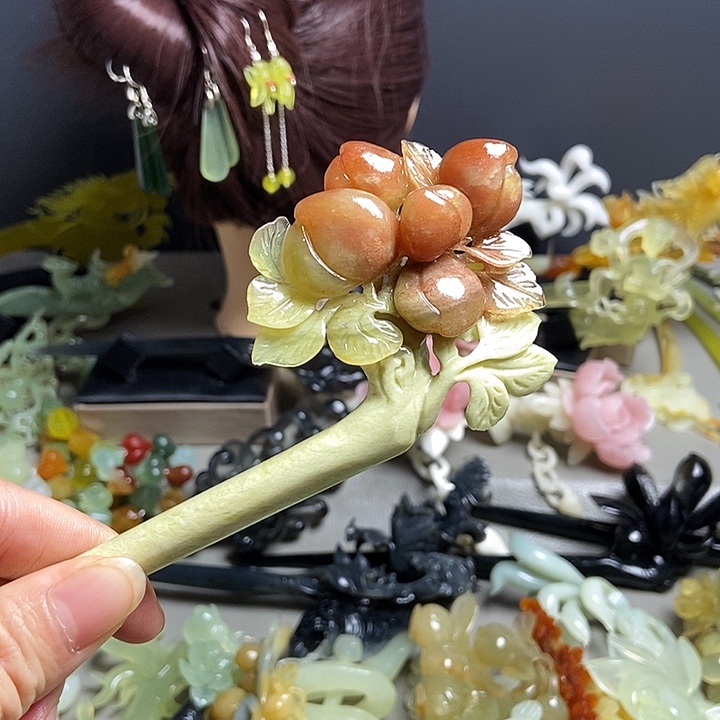 绝***u岫玉未镶嵌发簪发簪