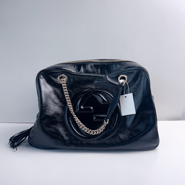 99新 GUCCI/古驰 古驰黑色大盒子流苏单肩包