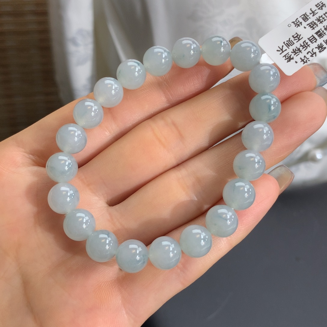 翡翠手链未镶嵌冰胶蓝底飘花手链卡9m m