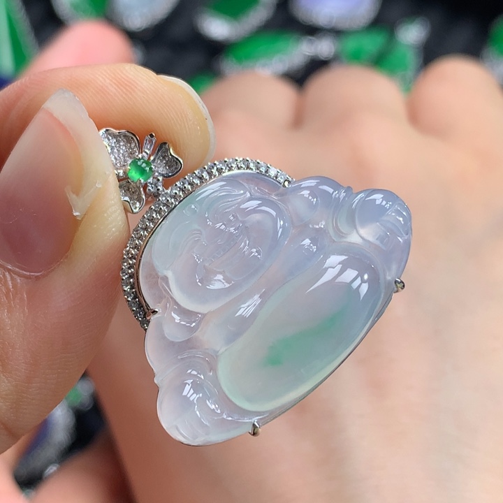 翡翠吊坠(不含链)18K金镶嵌