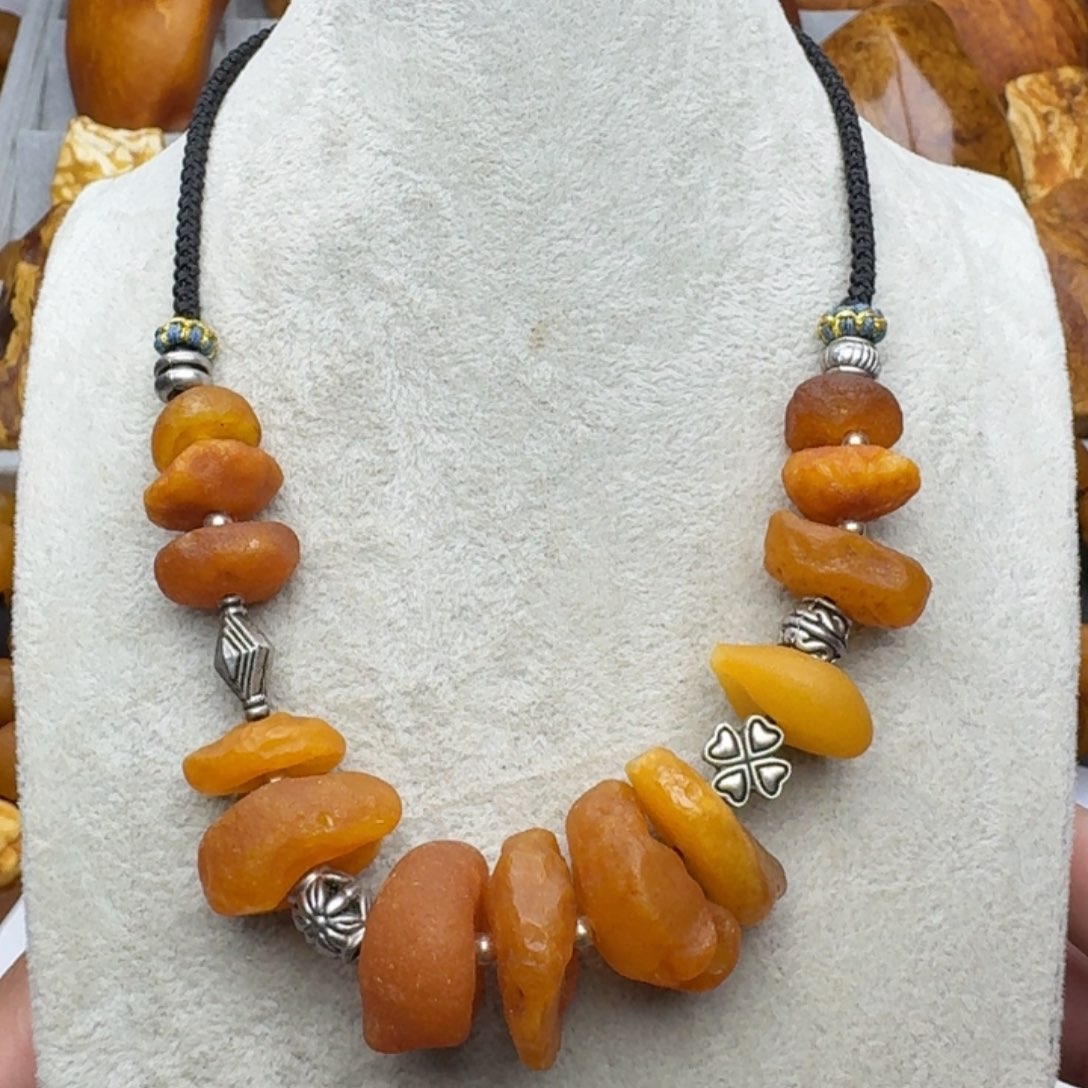 琥珀珠宝奇石未镶嵌天然蜜蜡海飘圆饼项链