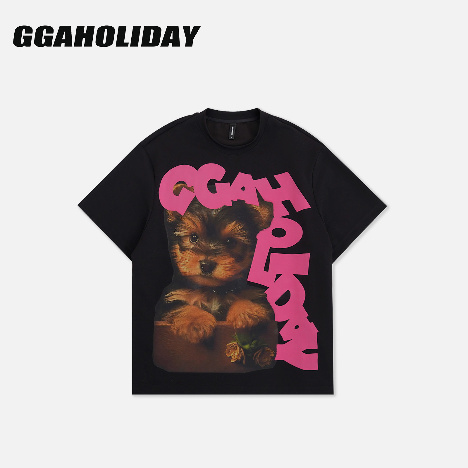 GGAHOLIDAY美式复古宽松个性街头潮流小狗印花短袖T恤上衣-153280