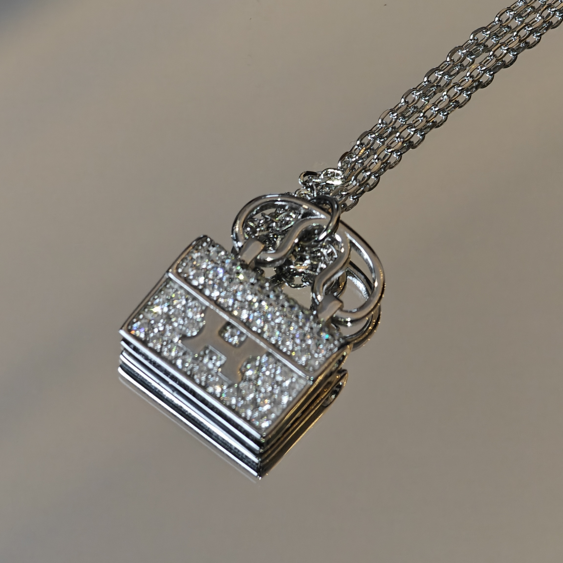 坠链均925银合成锆石 高货通体s925康康包项链-zyy331