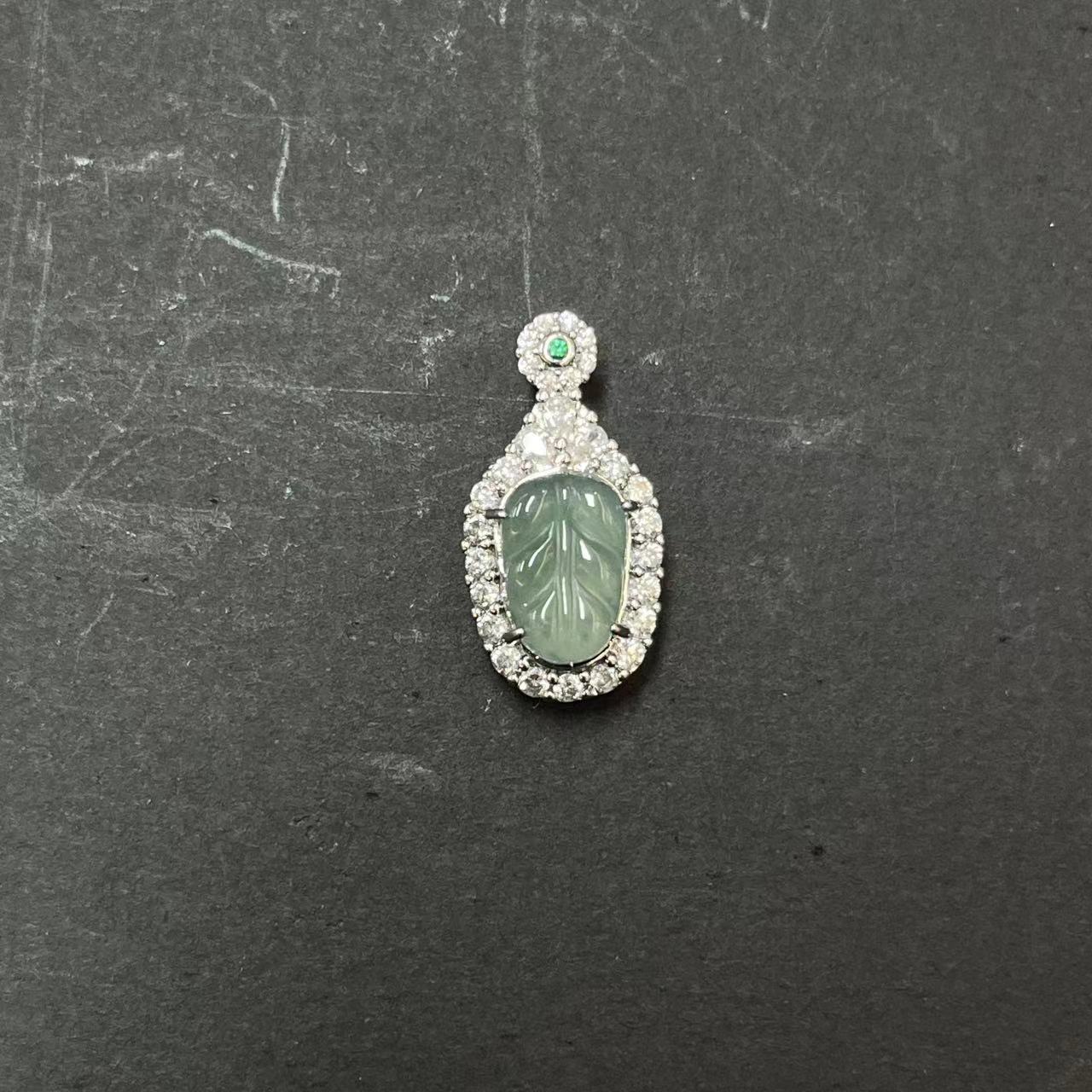 蓝水翡翠叶子吊坠（多样性发一件）