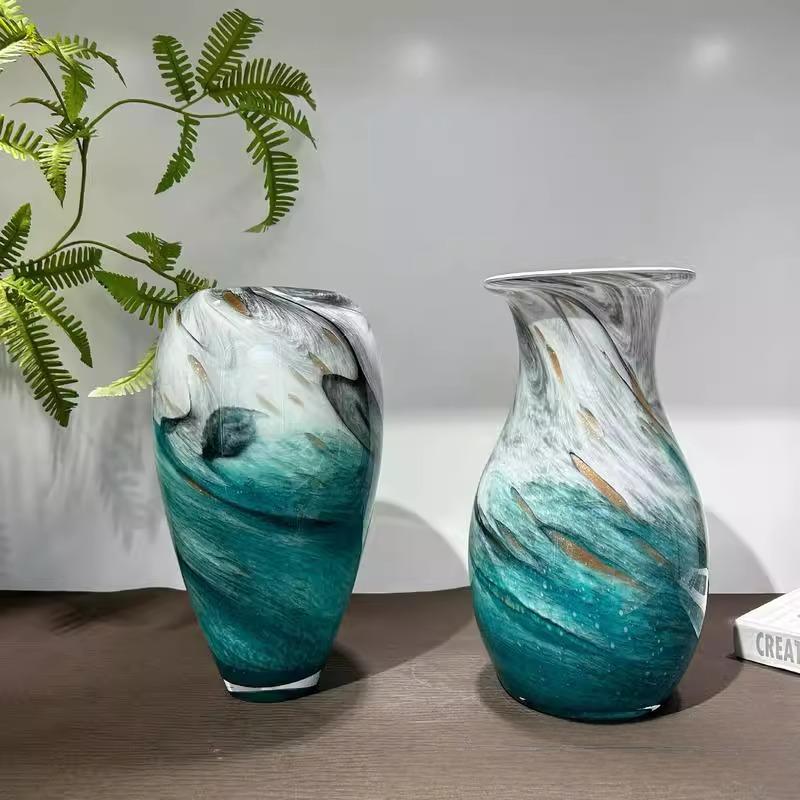 现代中国风艺术轻奢水墨玻璃花瓶家居客厅茶几插花器精致摆件