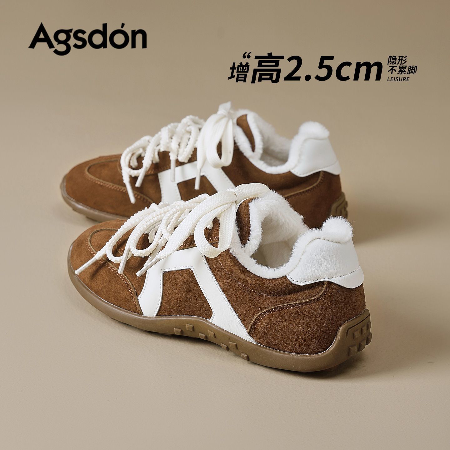 r154365加绒德训鞋女2025新款冬季复古百搭休闲鞋加绒保暖阿甘鞋