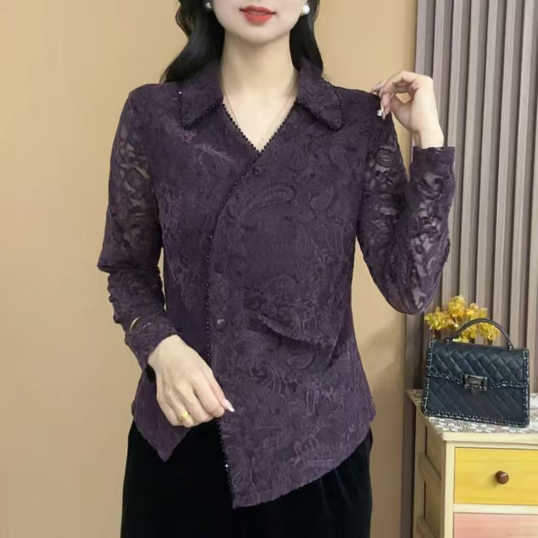 2025秋季长袖植绒蕾丝衬衫开衫气质百搭显瘦女人味法式小衫