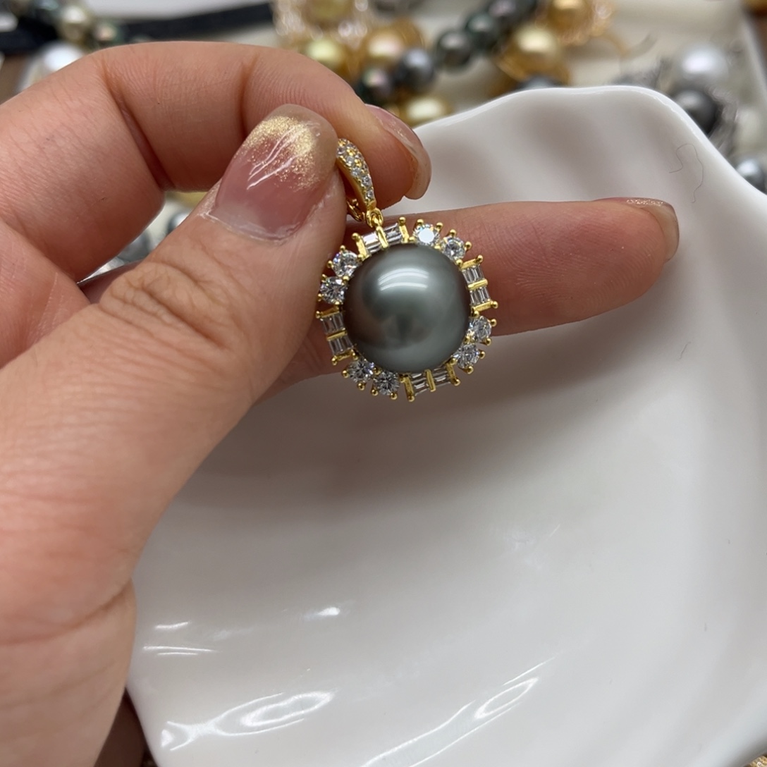 银S925镶嵌海水珍珠吊坠(不含链)