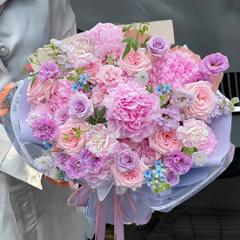 【甜蜜之旅】11朵粉玫瑰混搭芍药鲜花束送女生送长辈领导同事百搭礼物花束小时达同城配送