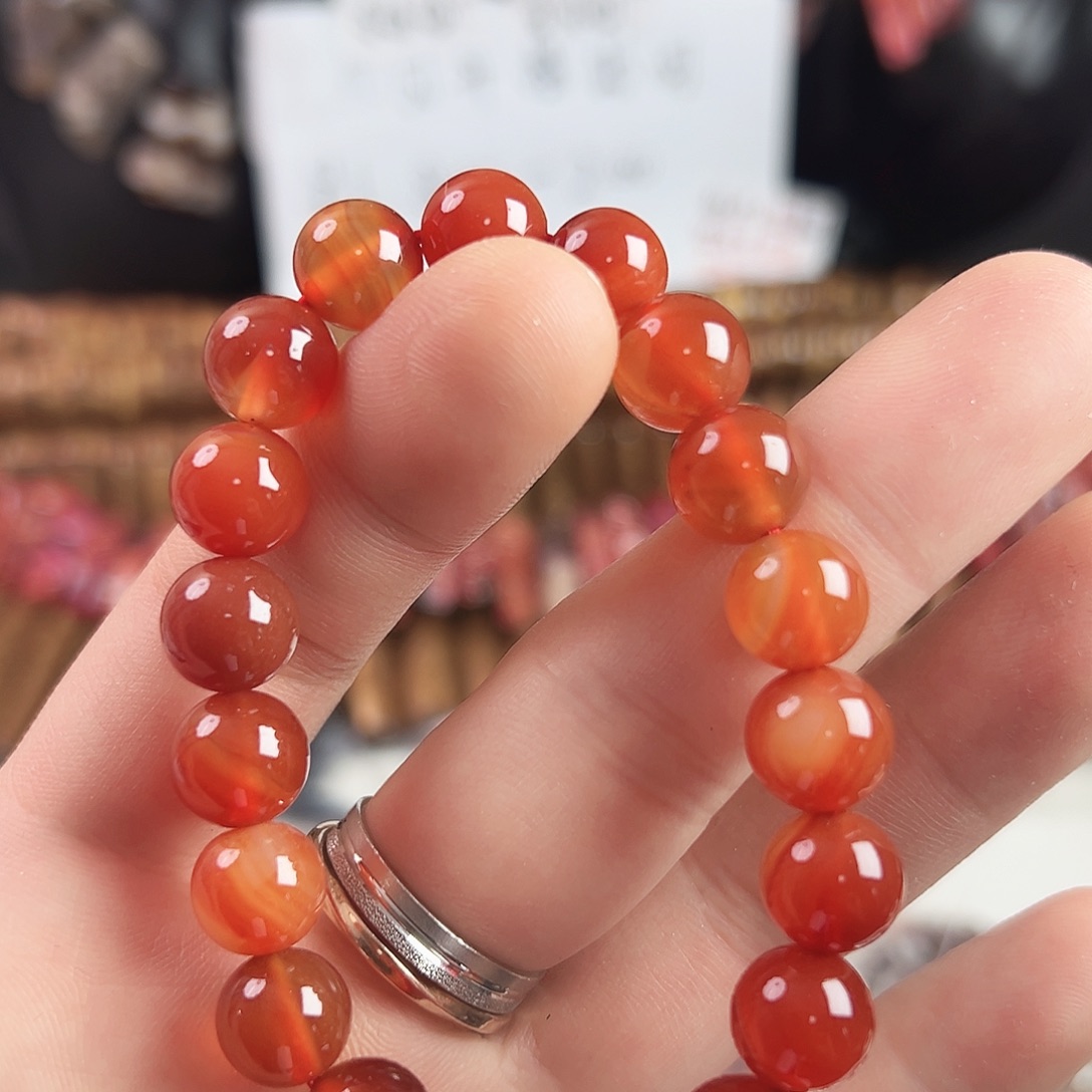 玛瑙/玉髓合金珠宝半成品L03，红玛瑙成品手串一条10mm
