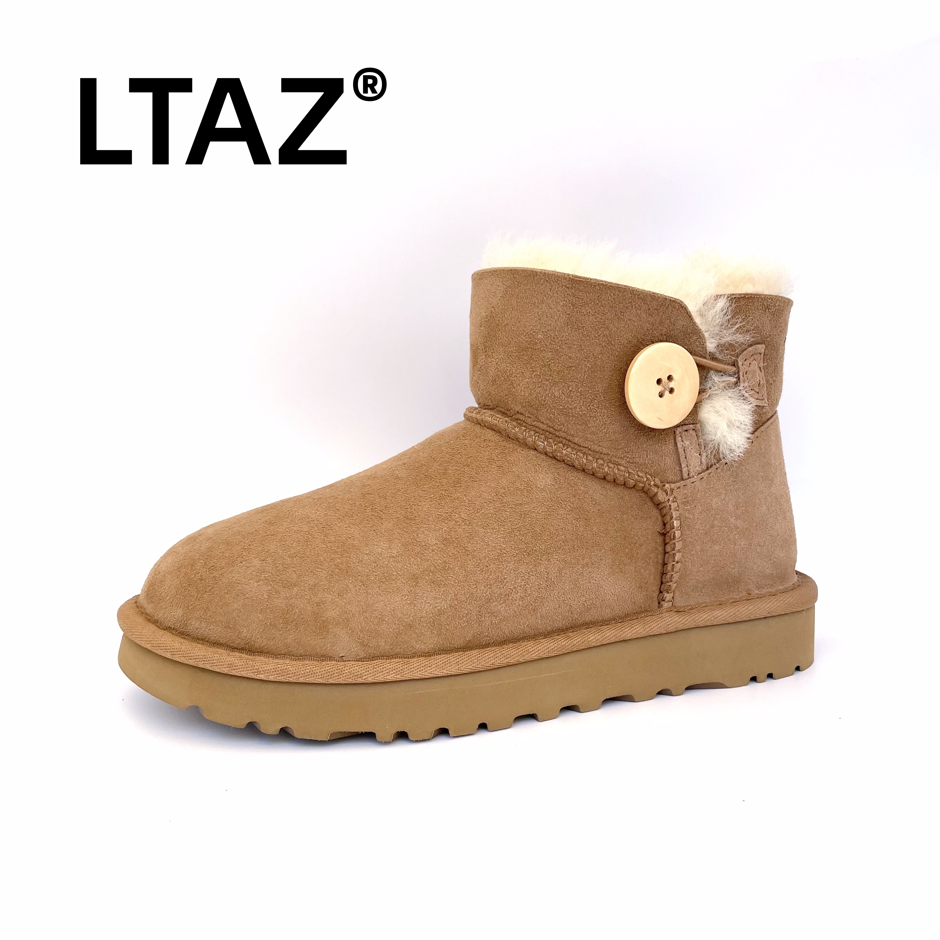 【木扣款低筒】桑坡经典一粒扣羊皮毛一体防寒加厚保暖雪地靴女