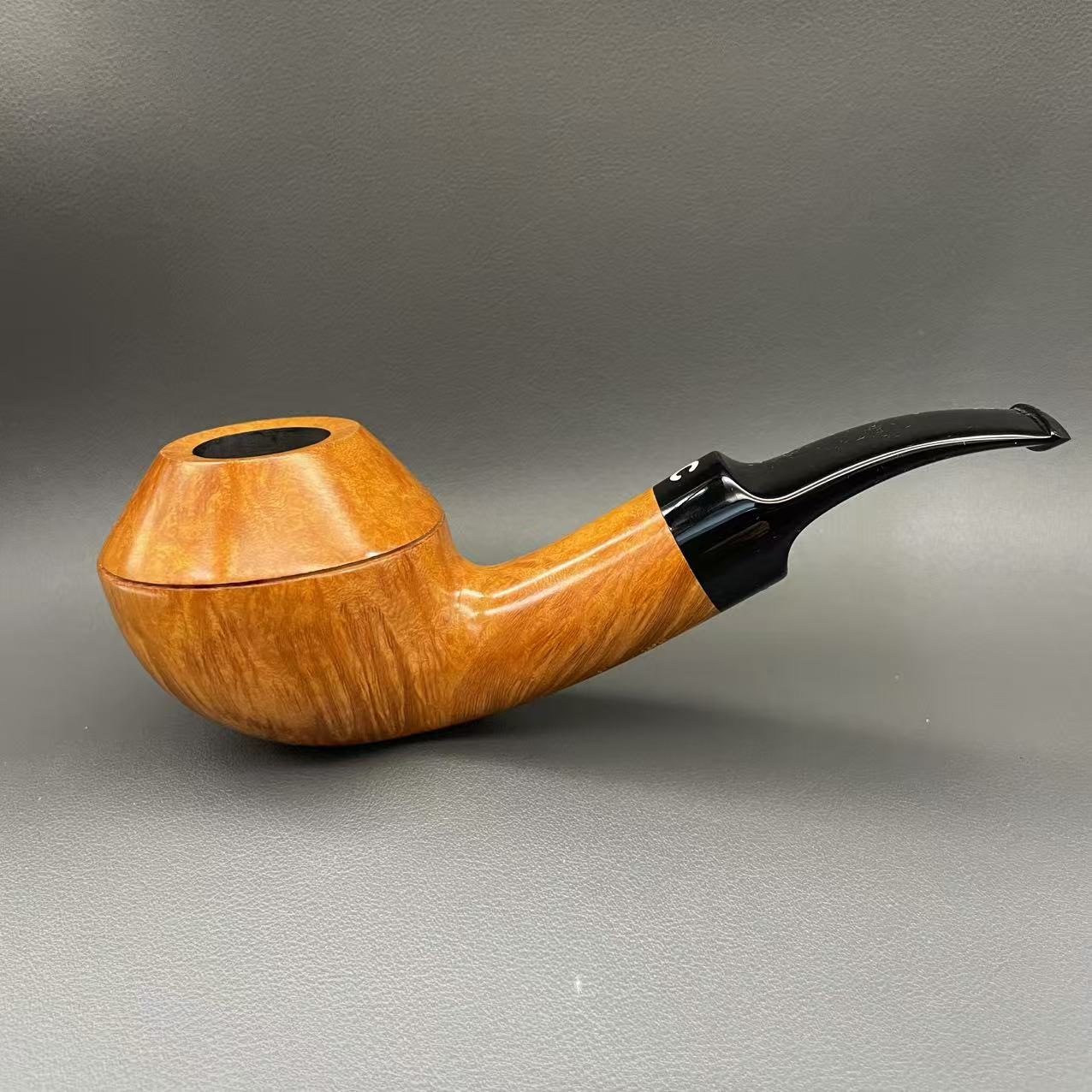 意大利齐博6级原木色石楠木火焰纹微弯大牛头手工斗