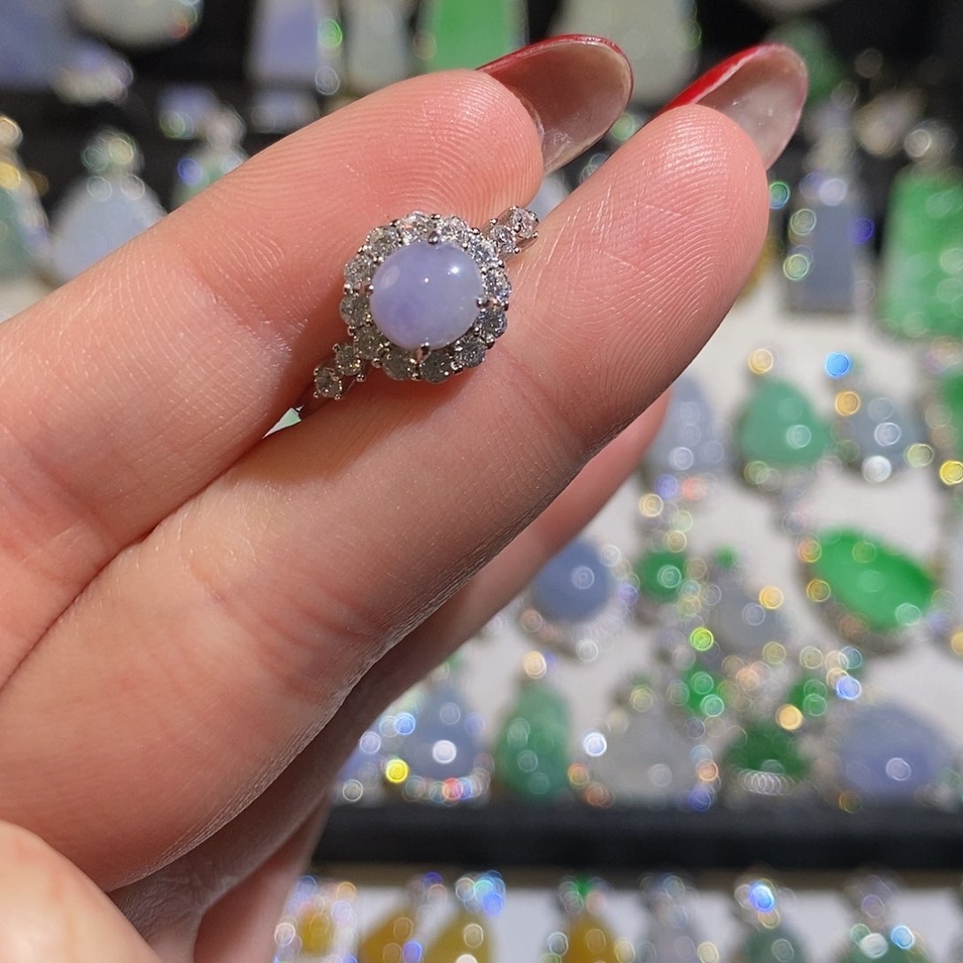 翡翠戒指银S925镶嵌天然翡翠