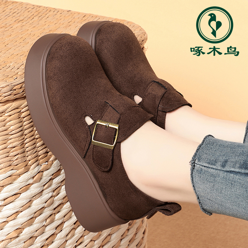 啄木鸟秋季新款厚底乐福鞋勃肯鞋英伦风小皮鞋百搭软底女士单鞋
