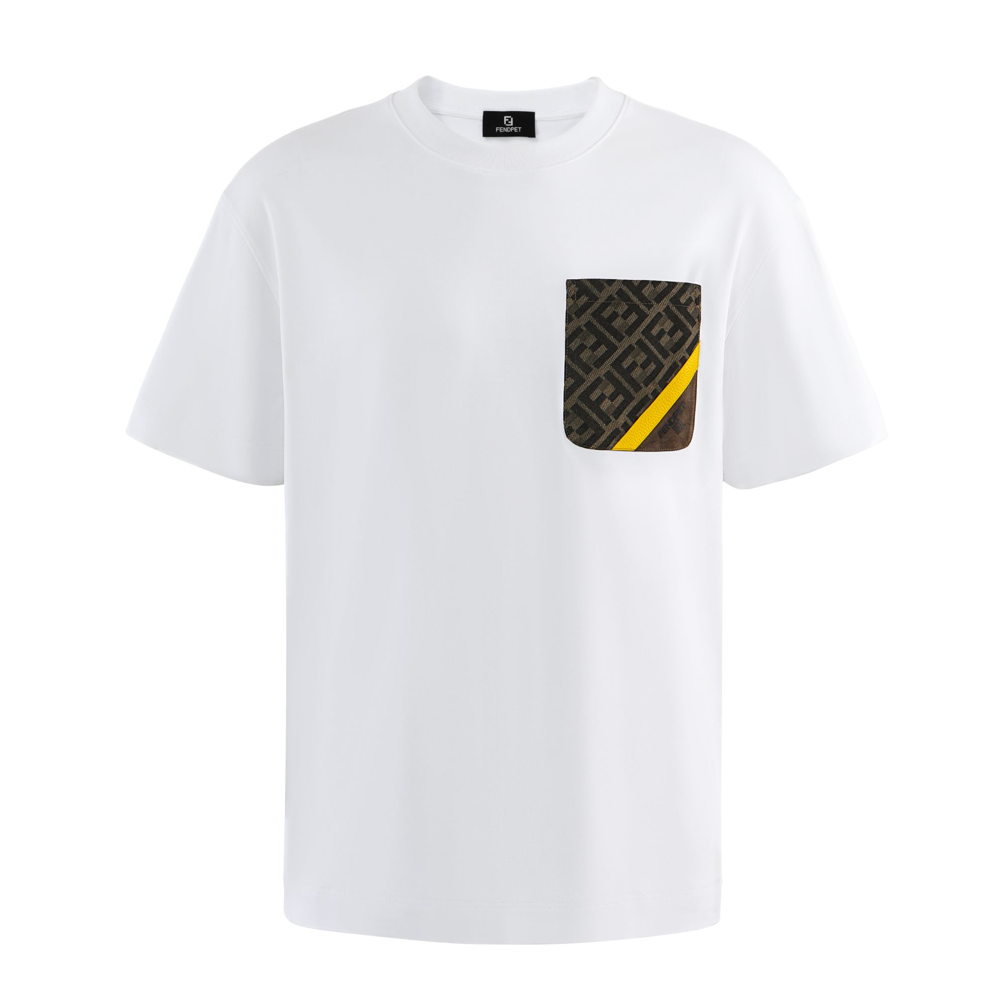 FENDPET男士口袋微阔圆领短袖T恤黑色白色