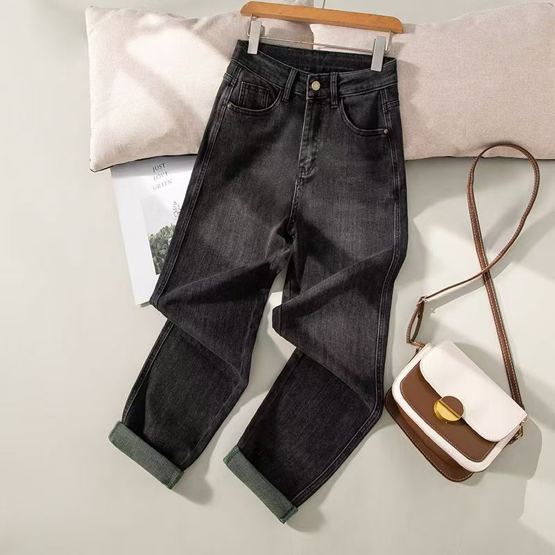 #3108加绒加厚复古休闲牛仔裤新显瘦加绒百搭九分直筒裤