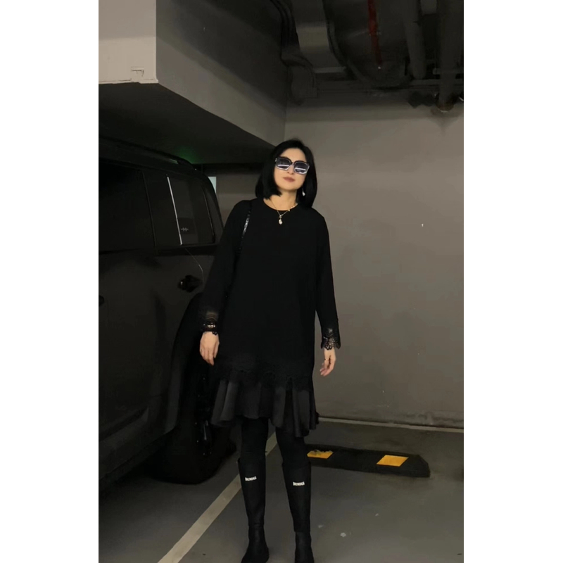 【蕾丝袖两件雅丹风穿搭】2025时装高奢宽松显瘦百搭潮流卫衣裙6924