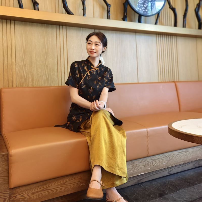 25姆米满桑香云纱花罗缠枝花卉黑立领斜襟盘扣国风上衣12407集合