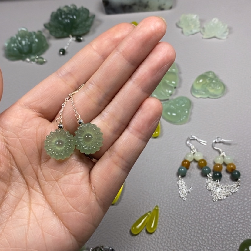 【闪购商品】蛇纹石玉挂件耳饰耳环项链未镶嵌