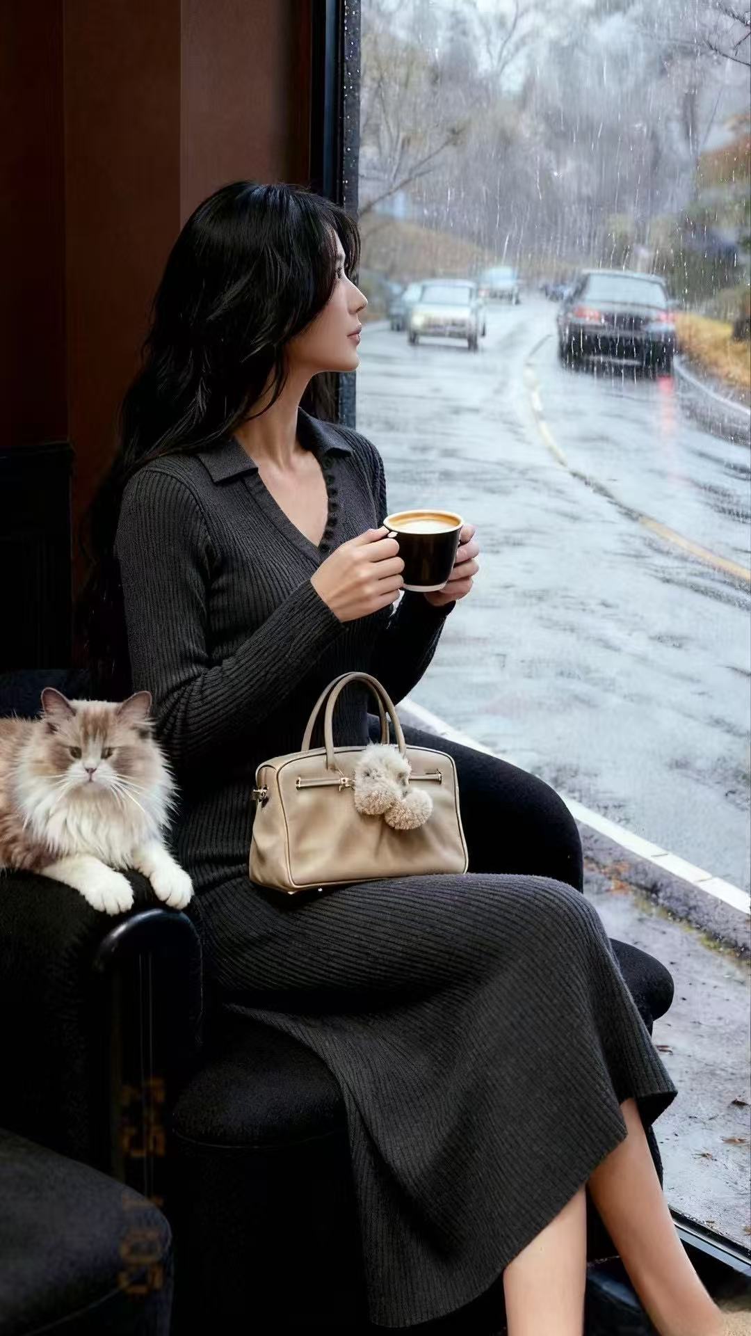 【族宛】法式v领针织连衣裙子女秋冬气质配大衣修身内搭长裙连衣裙