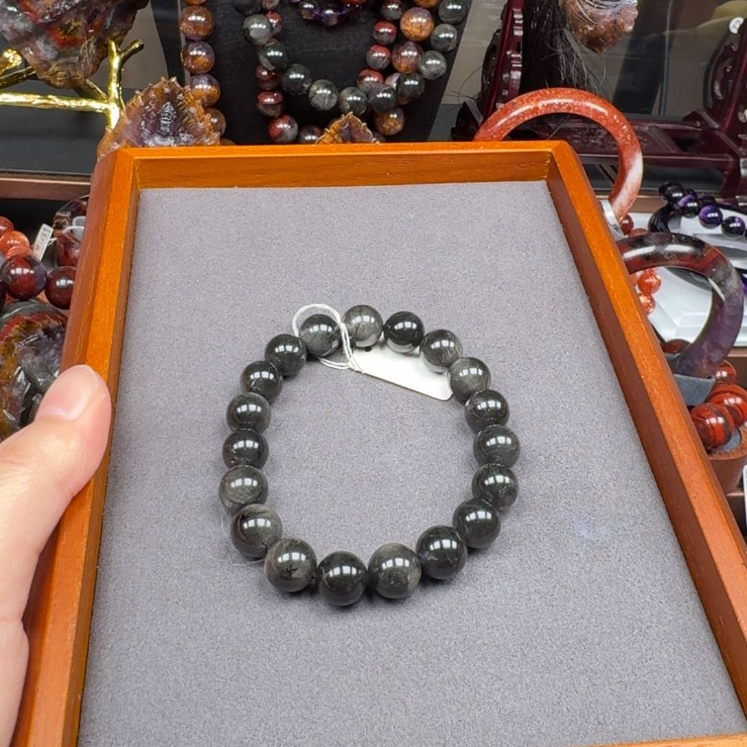 水晶手链未镶嵌极光黑羽低调高奢精品手串