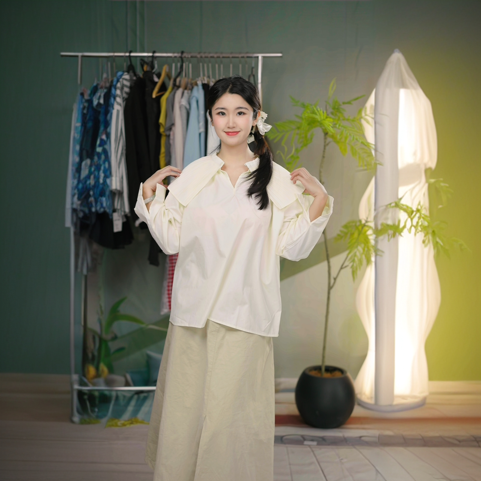 春装新款甜美娃娃百褶领衬衫宽松设计感长袖衬衣002