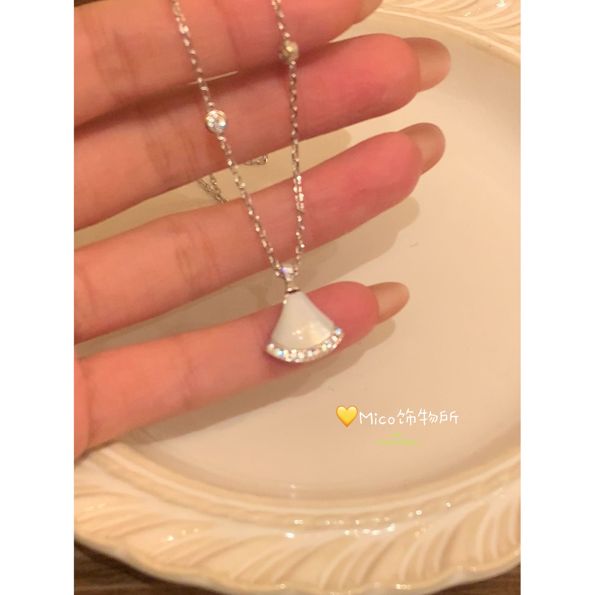 铜项链 银色贝贝扇形项链女M208