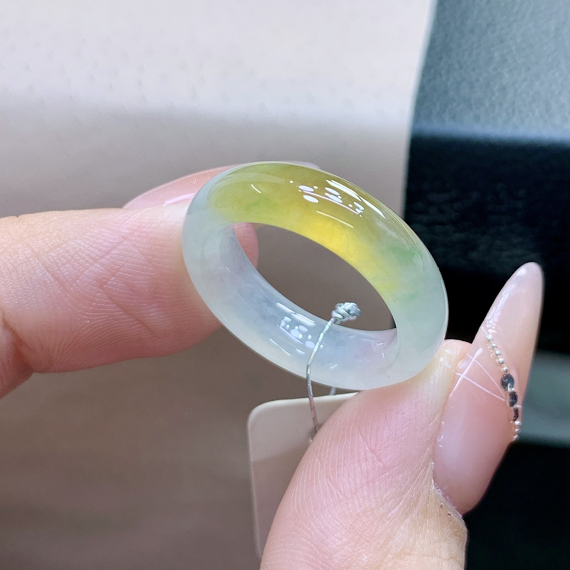 14号 半山水黄翡色飘绿缅甸翡翠A货戒圈 内径17-6.1-3.9