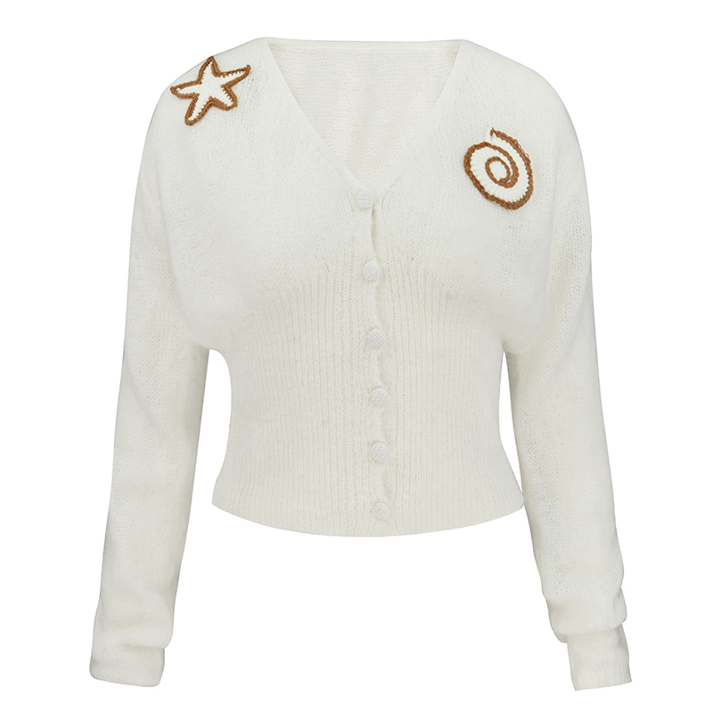 JUNGLE ME秋季V领毛衫女淑女风针织开衫秋冬毛衣小香风修身