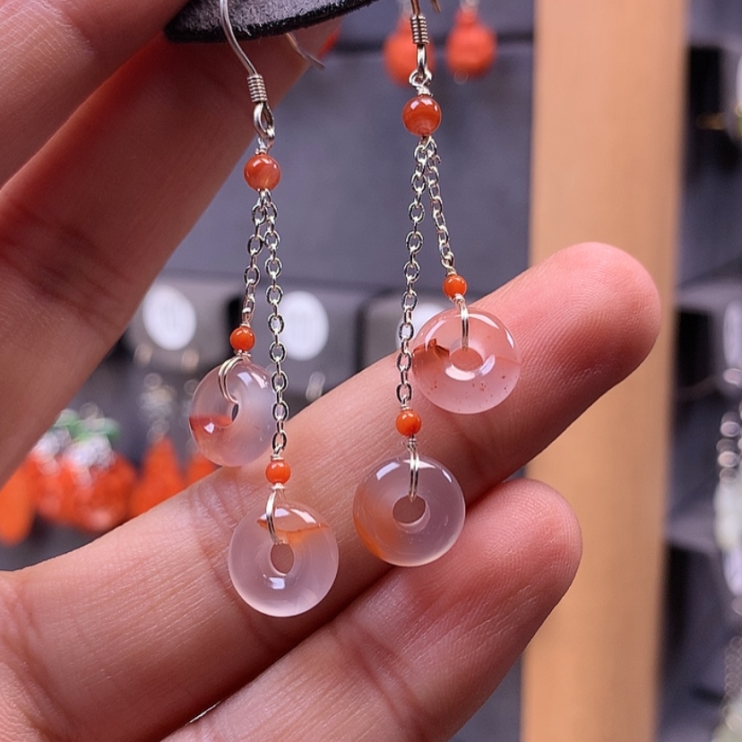 【闪购商品】南红玛瑙耳饰银S925镶嵌