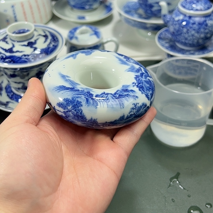 微瑕柴窑工笔山水甜甜圈