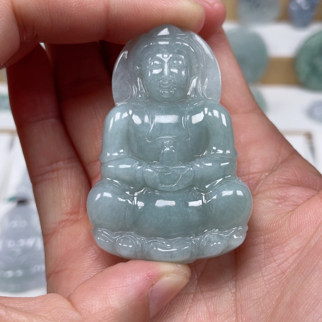 翡翠颈饰未镶嵌天然缅甸翡翠A货观音31号