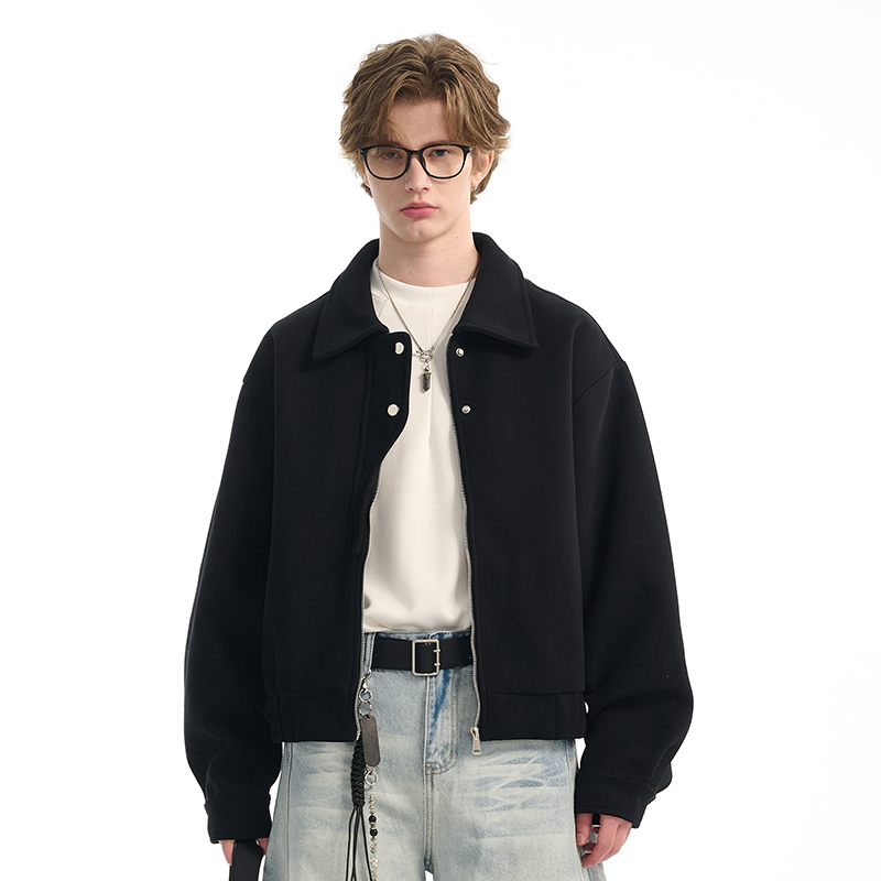 美式翻领cleanfit夹克外套复古男女同款高级街头开衫拉链宽松卫衣