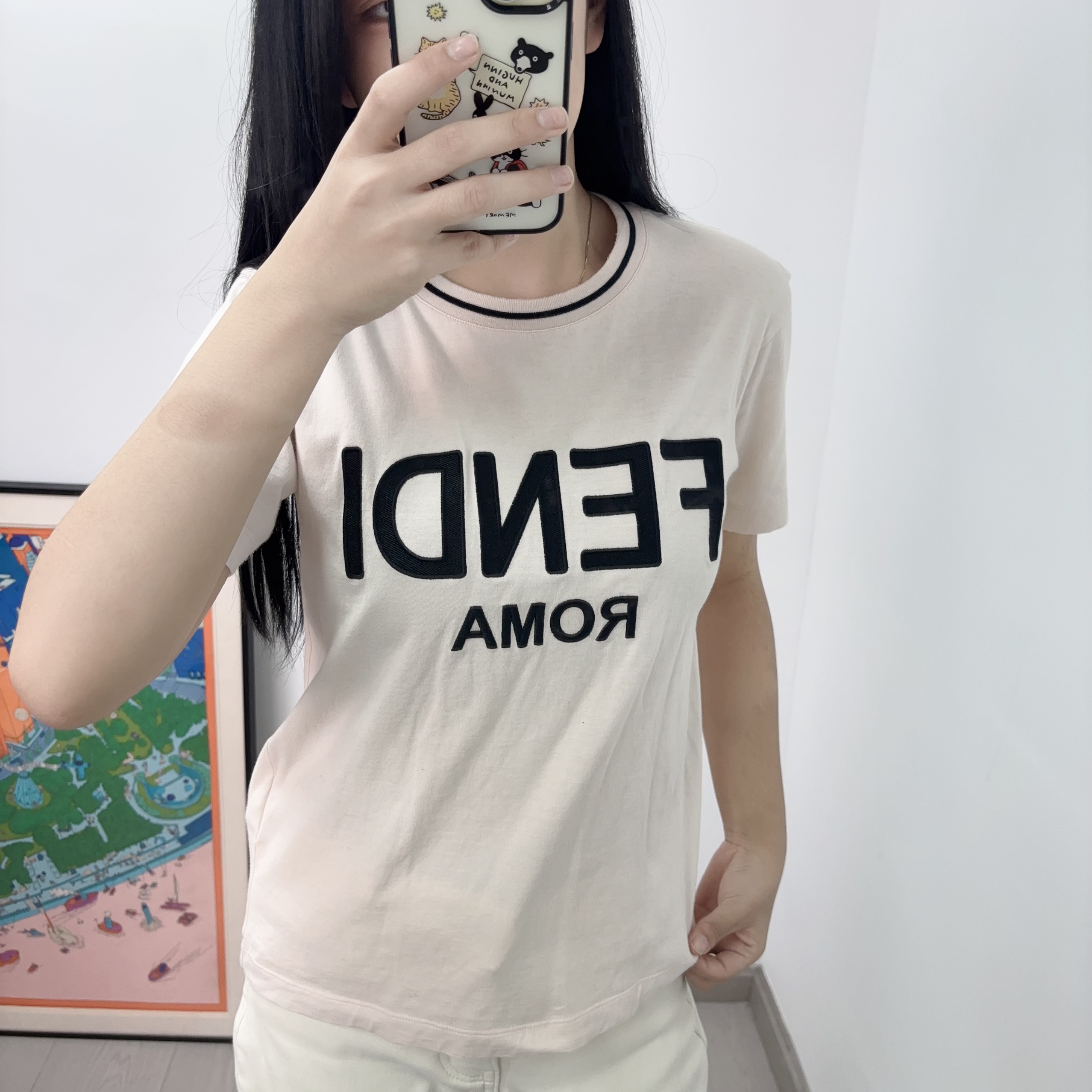95新 FENDI/芬迪 纯棉短袖XS码粉色/250927LJYDQ21