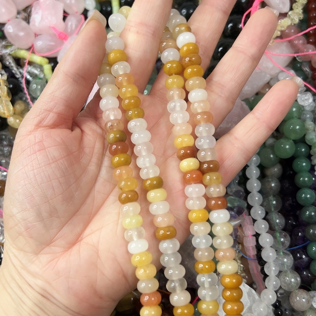 玛瑙/玉髓未镶嵌珠宝半成品，卡8金丝玉算盘一条