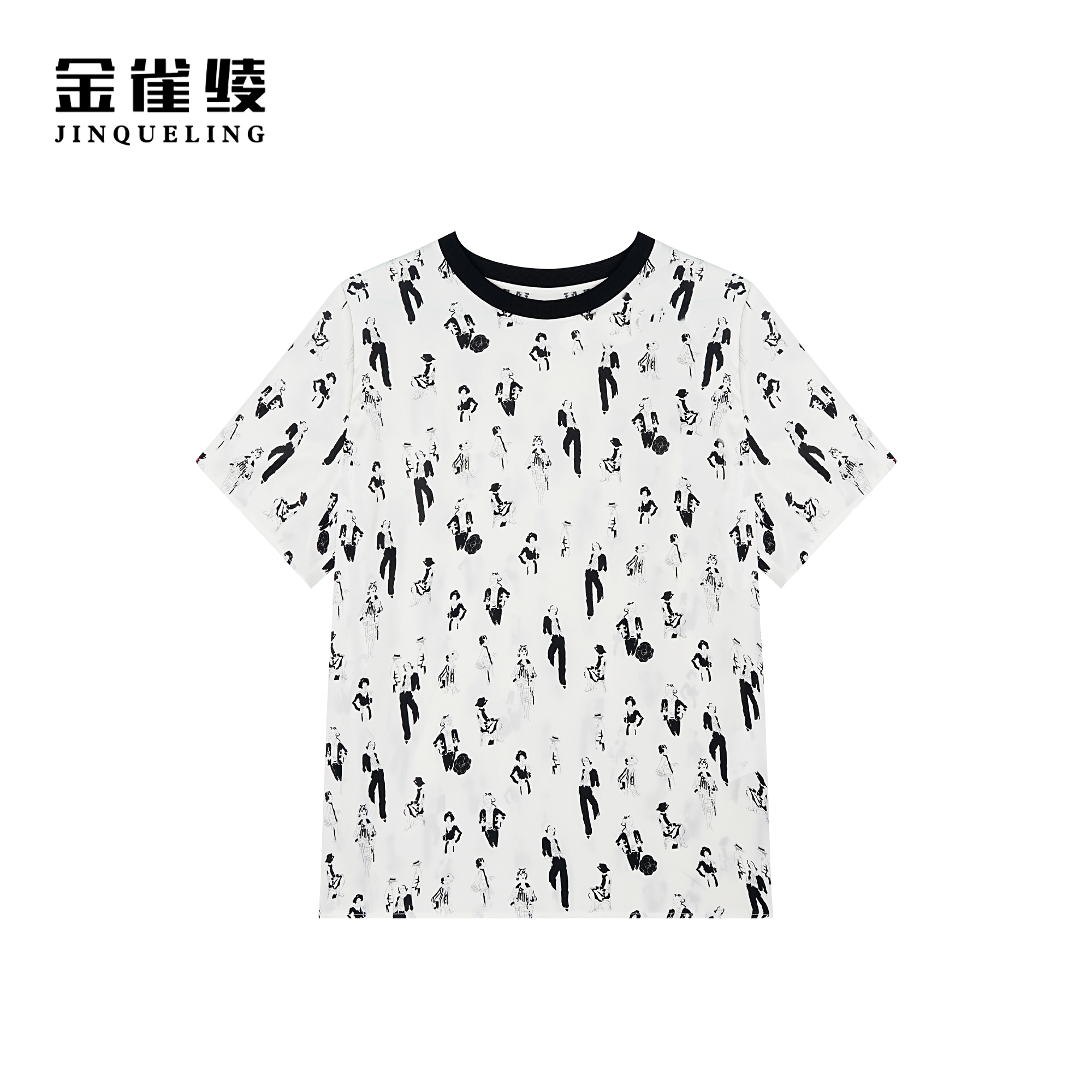 金雀绫【可可小姐】桑蚕丝时尚百搭圆领潮流印花款小衫SZ1S33
