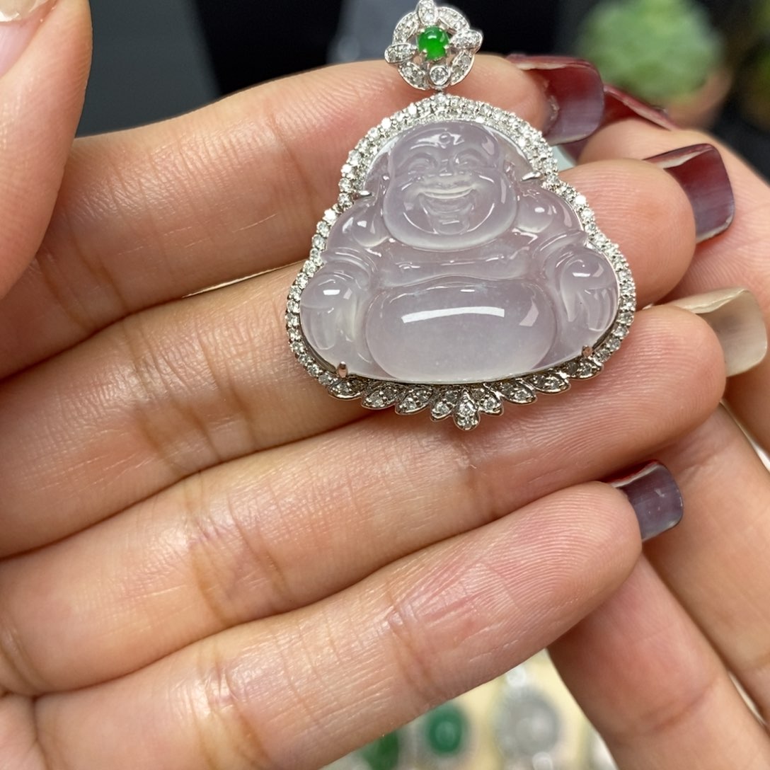 翡翠颈饰18K金镶嵌A货翡翠