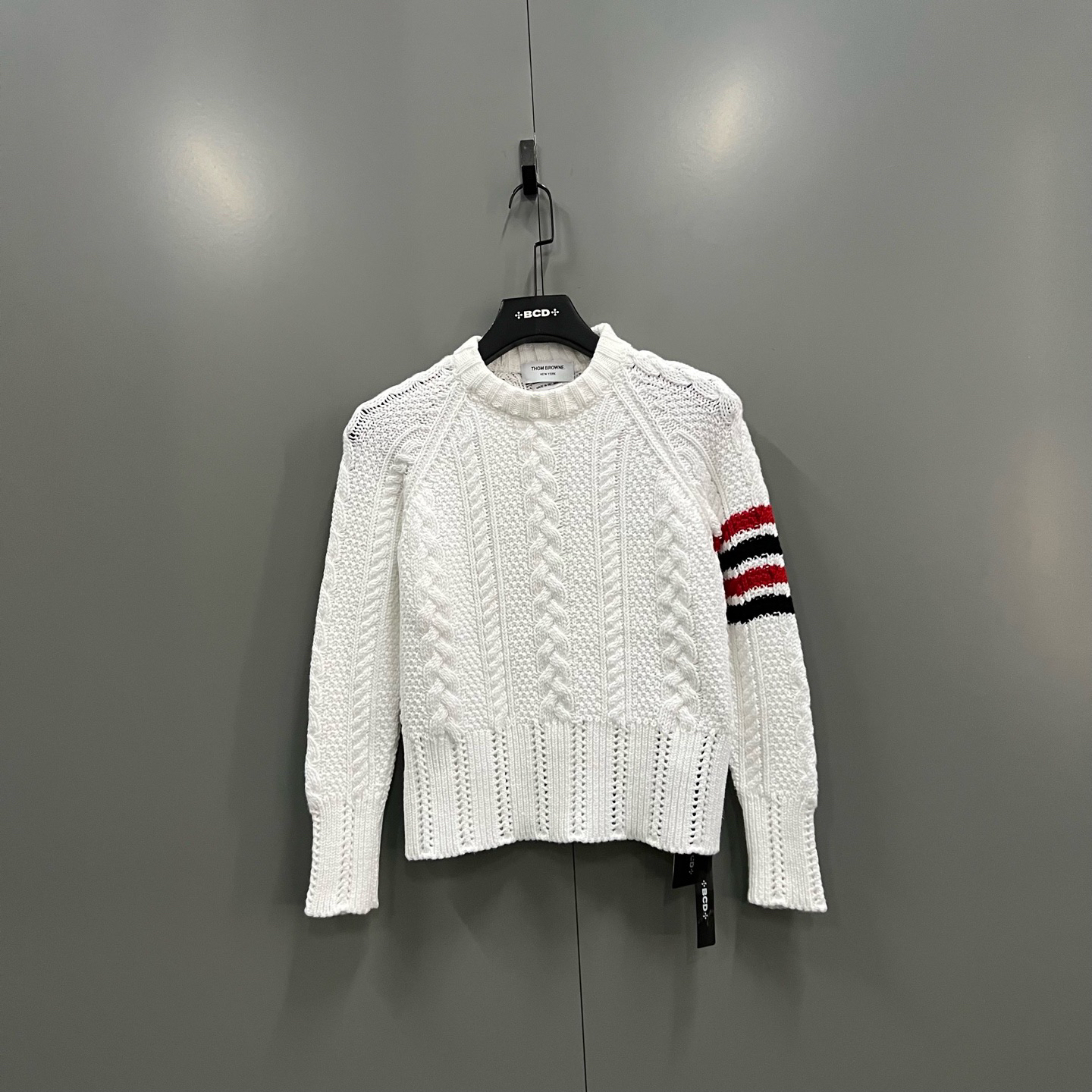 95新 THOMBROWNE tt16 TB 白色袖标条纹针织衫 2码/95新/608271