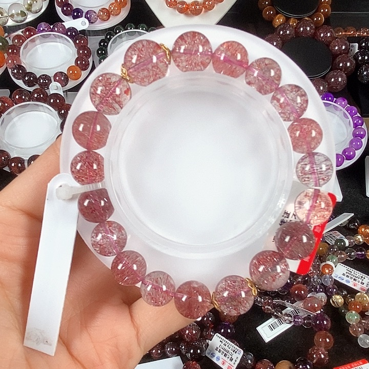 水晶手链未镶嵌粉红烟花超七10-12mm