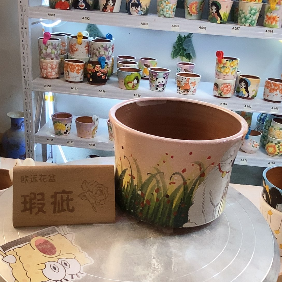 花盆紫砂红陶手绘花盆