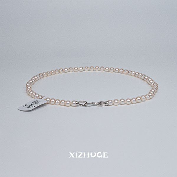 喜珠阁吉尔德五星S925银淡水珍珠白珠全珠链6-6.5mm左右XZG