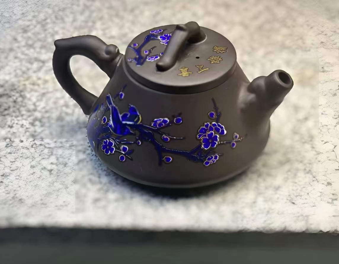 精品手工紫泥鹊上枝头凤鸣变色石瓢壶D1