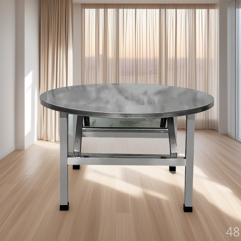 加粗38和50腿可选升级款特厚不锈钢折叠大圆桌家用大排档烧烤桌新