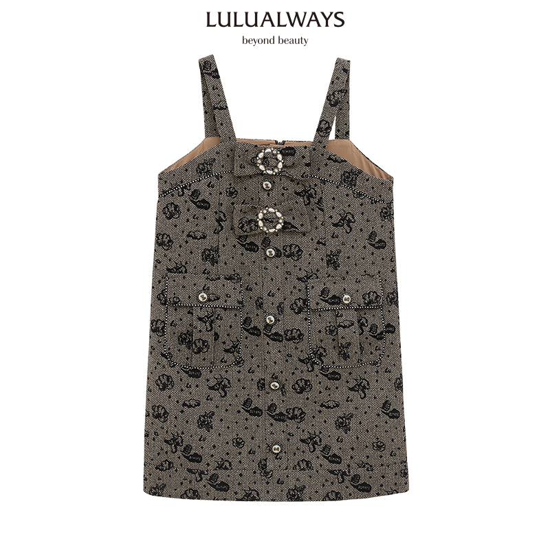 LULUALWAYS法式拼接提花宽松廓形吊带连衣裙