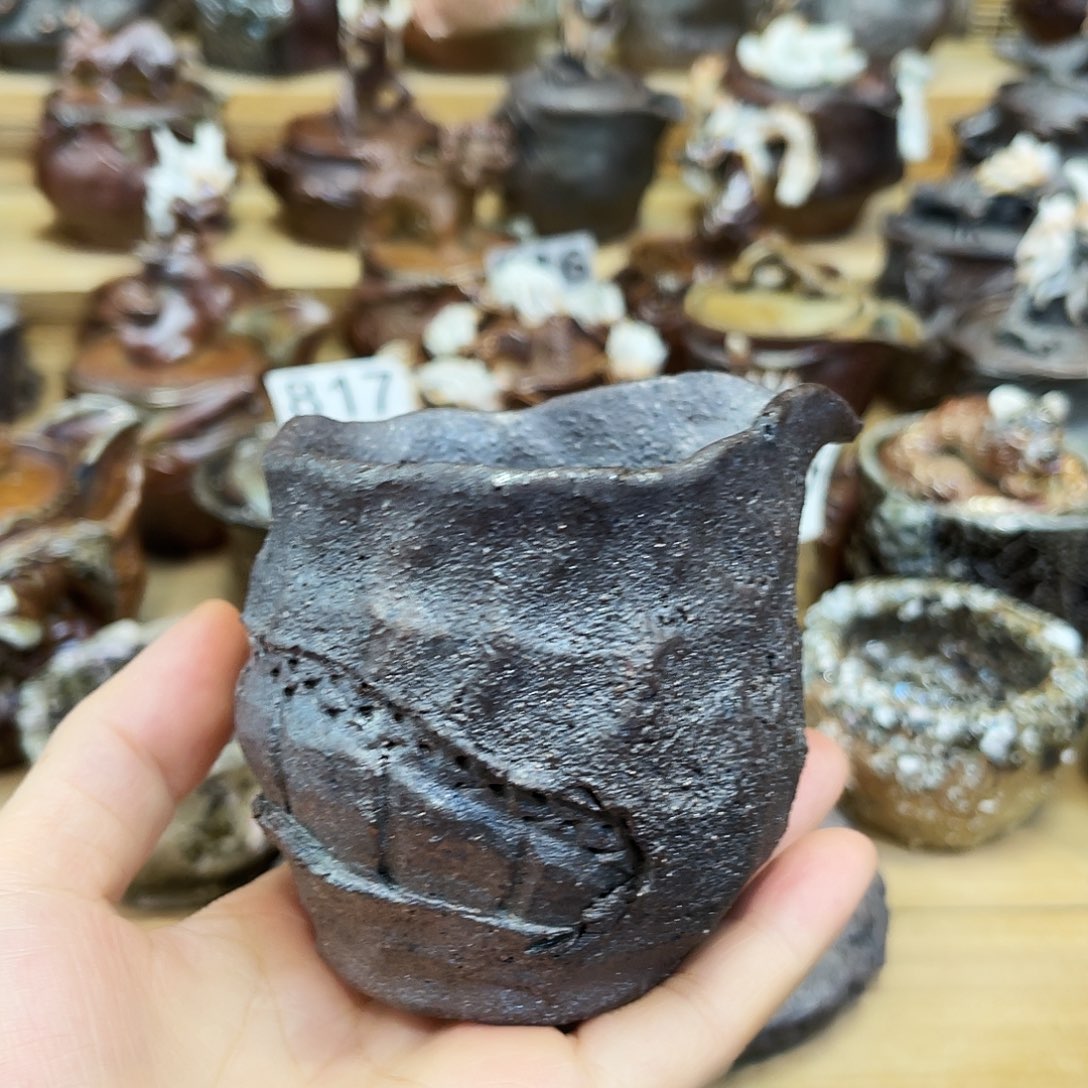 杯柴烧粗陶手捏公道杯