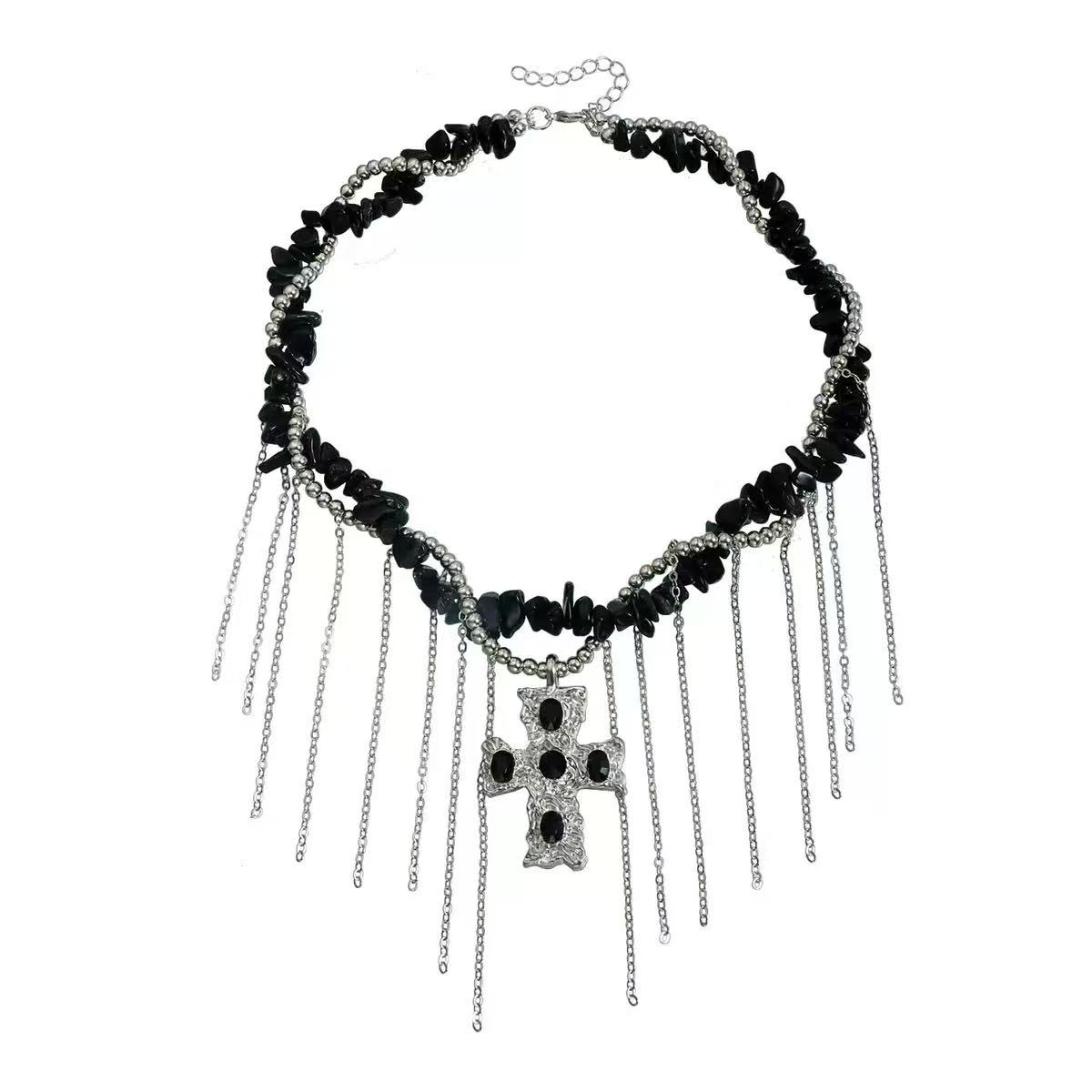 合金项链 暗黑十字架流苏
